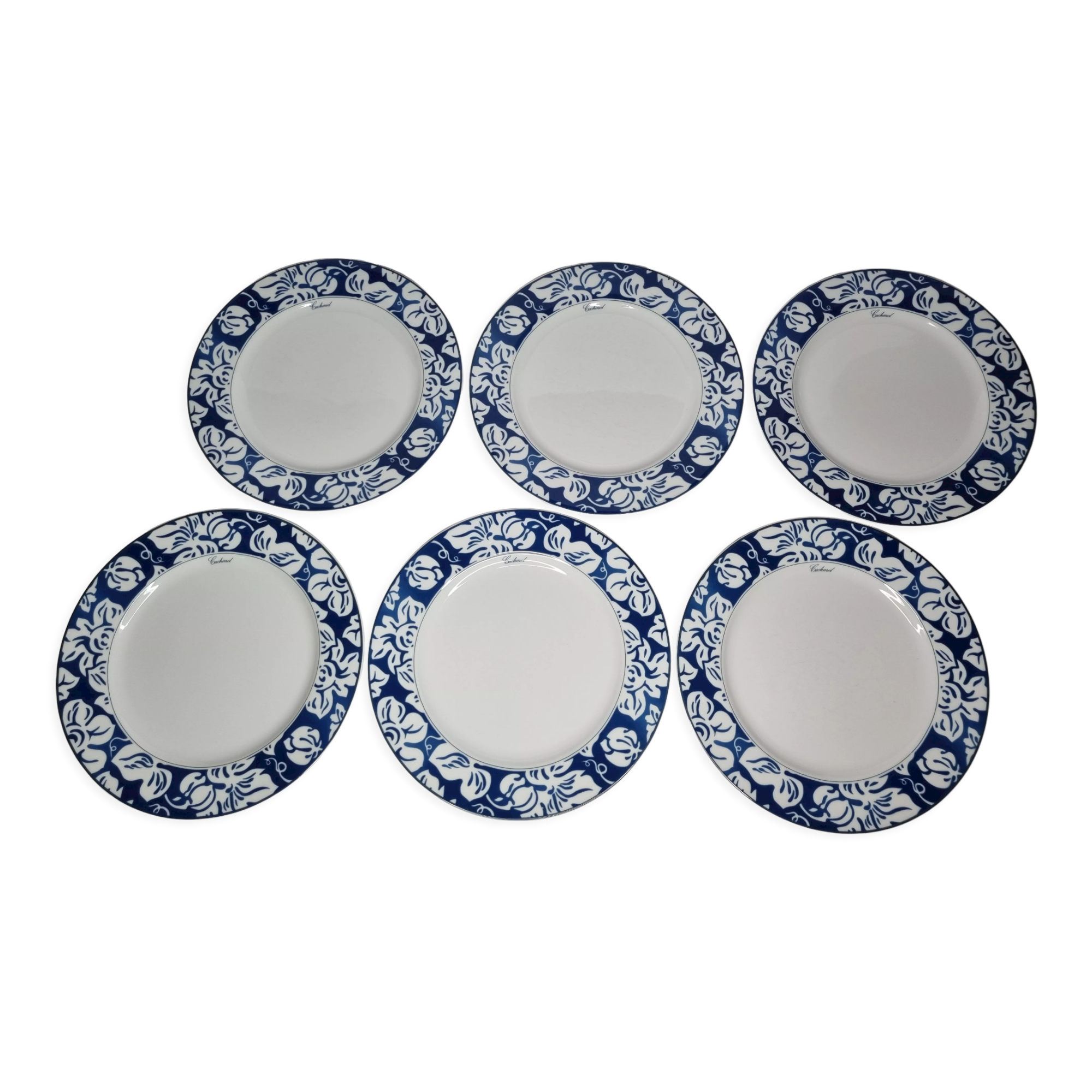 Set of six plates "Cacharel" porcelain with floral decoration, 27 cm