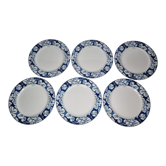Ensemble de six assiettes "Cacharel" en porcelaine à décor floral, 27 cm