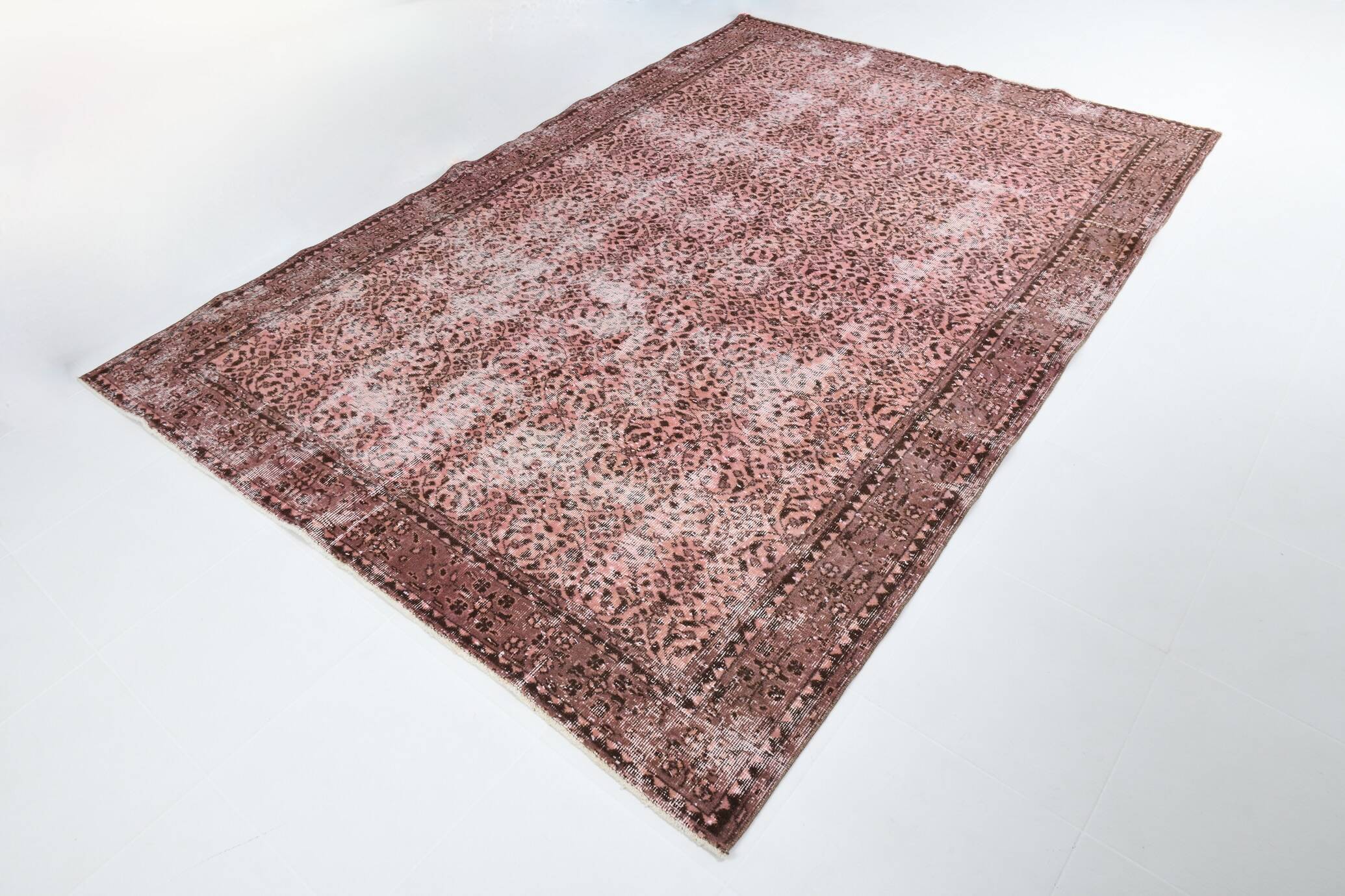 Vintage Pink & Brown Bordered Style Rug, 203x299Cm