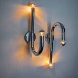Pair of space-age tubular wall lights, chromed metal, Italy, 1970