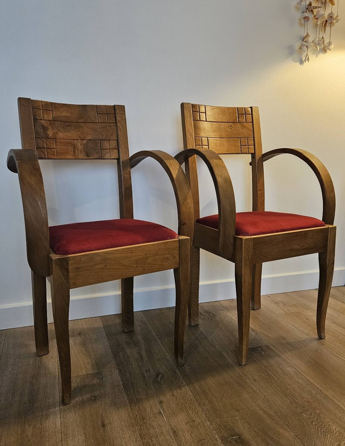 Pair of Art Deco Walnut Bridge Armchairs