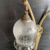 Art Deco double wall light in brass and glass tulips 1930