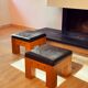 Pair of Low Wooden Stools with Leather Seats, 1970s