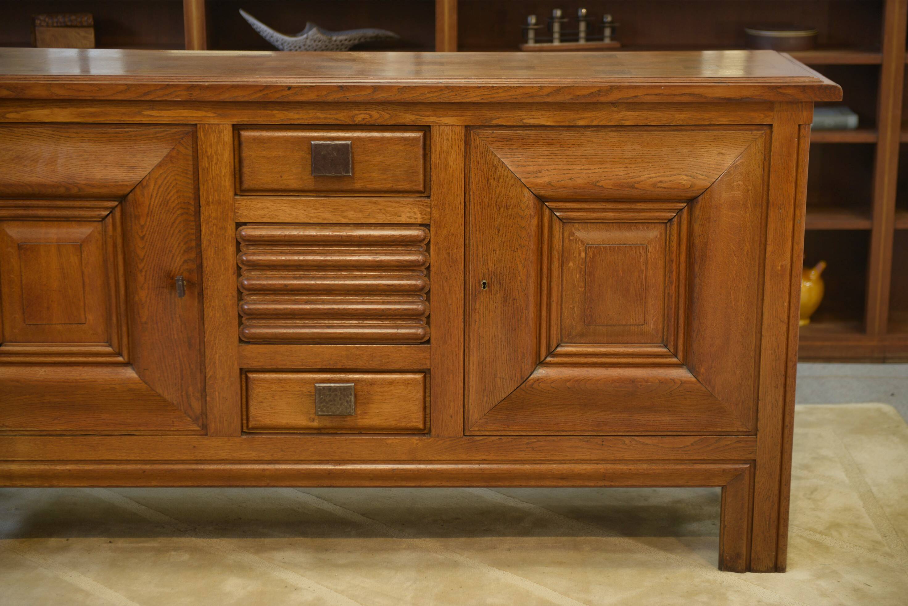 Oak and wrought iron sideboard signed by Charles Dudouyt, 1940s.