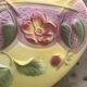 Yellow glazed ceramic slip planter, hawthorn pink flower pattern, art deco