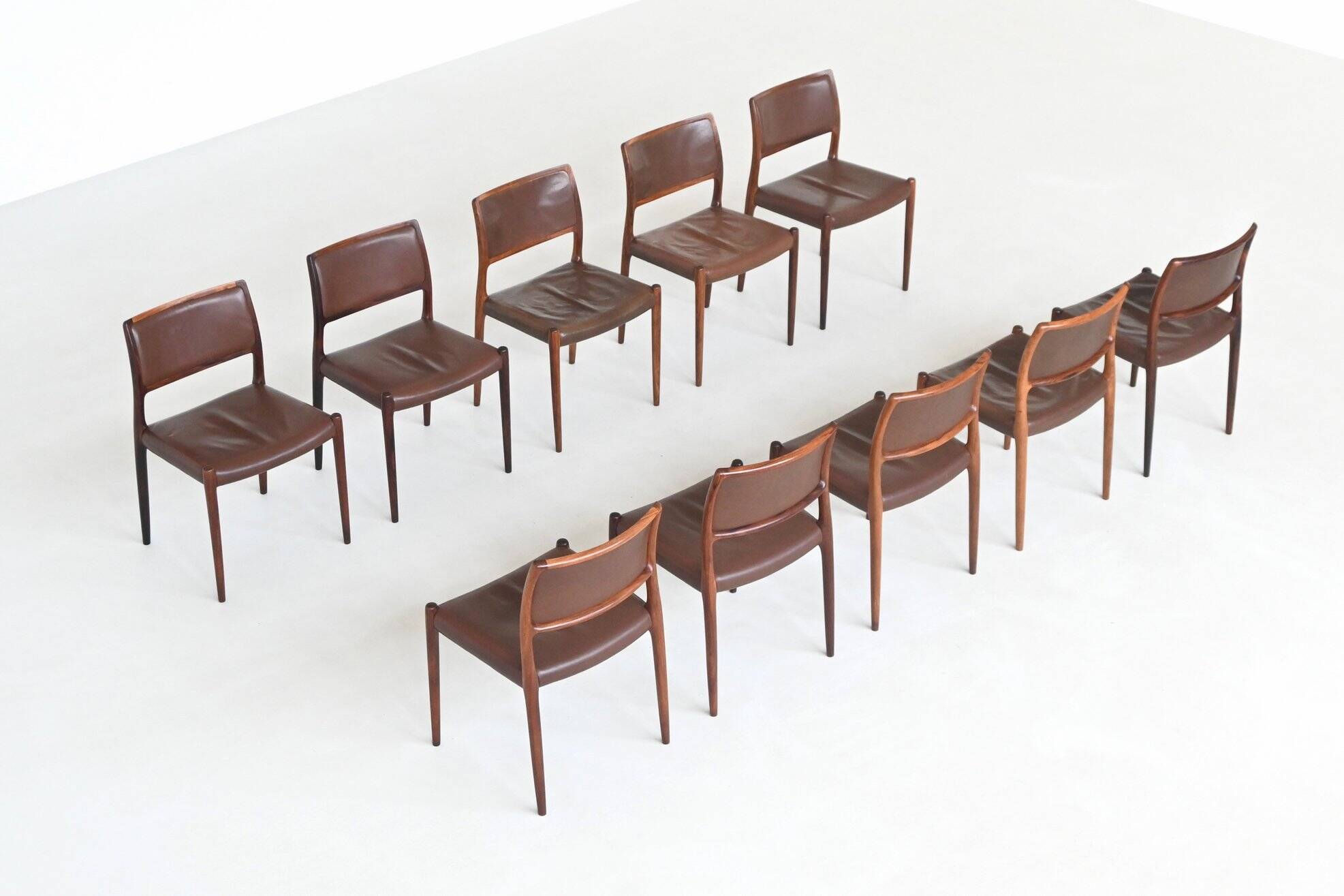 Niels Otto Moller model 80 dining chairs in rosewood Denmark 1960