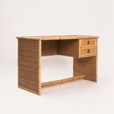 Bamboo woven rattan desk dal vera french riviera style, 1970