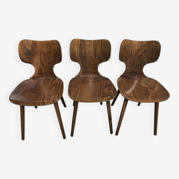 Suite de 3 chaises Baumann, modèle atypique, "Lilas"