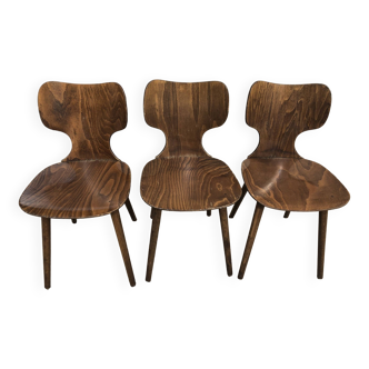 Suite of 3 Baumann chairs, atypical model, "Lilac"