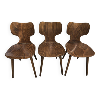 Suite de 3 chaises Baumann, modèle atypique, "Lilas"