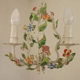 Romantic Vintage Italian Metal 3 Light Cage Chandelier Circa 1930s/40s