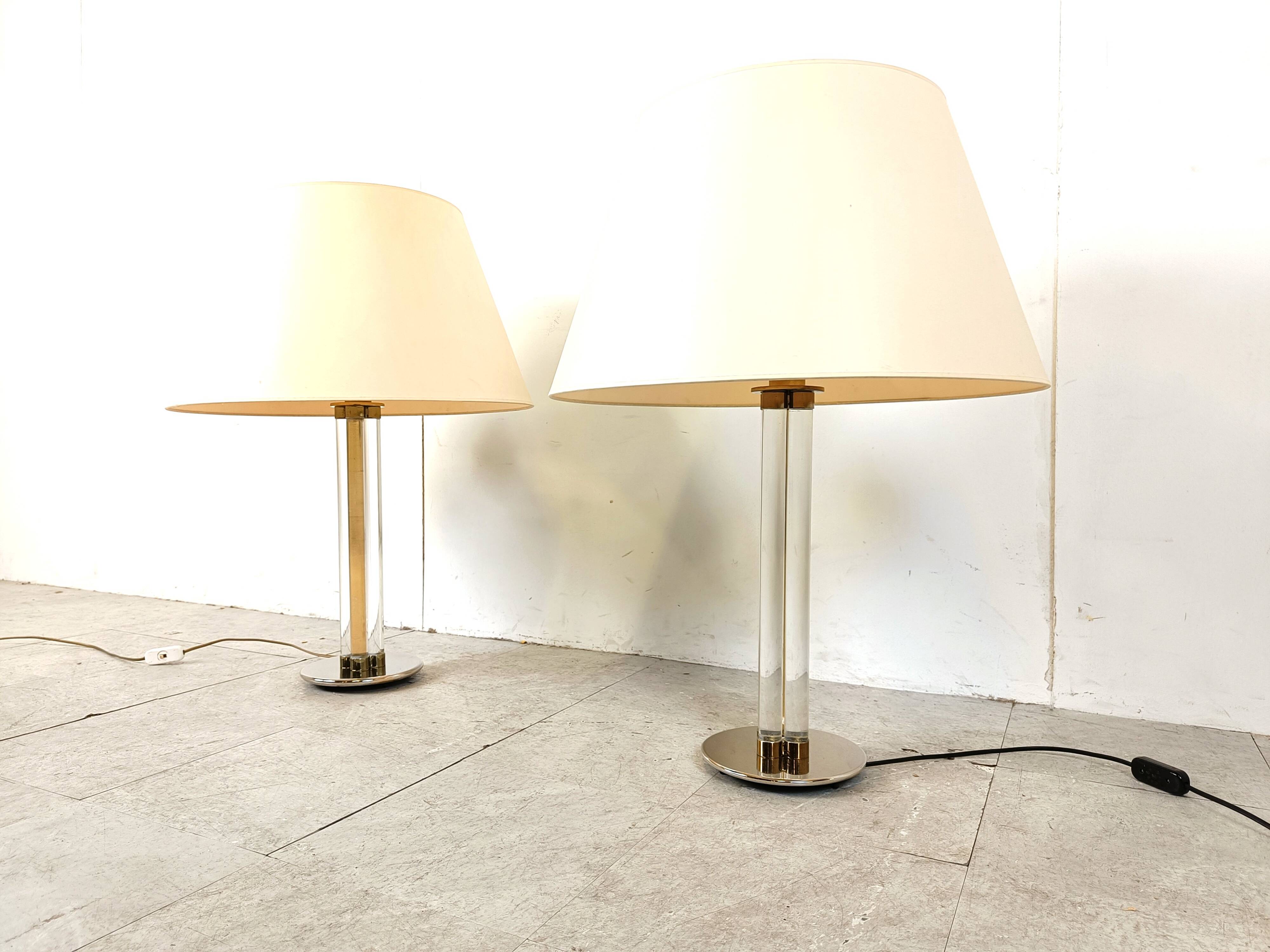 Pair of vintage large lucite table lamps, 1970s