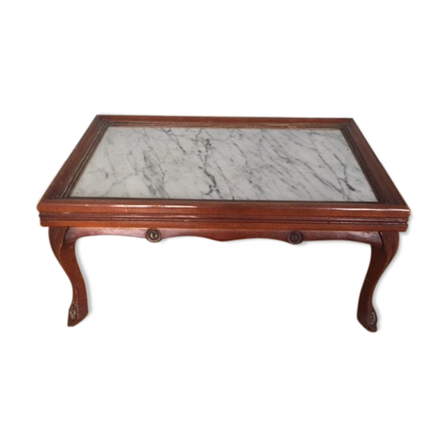 Wood and white marble top coffee table
