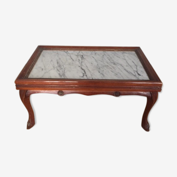 Table basse en bois et plateau en marbre blanc