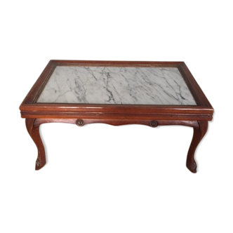 Table basse en bois et plateau en marbre blanc