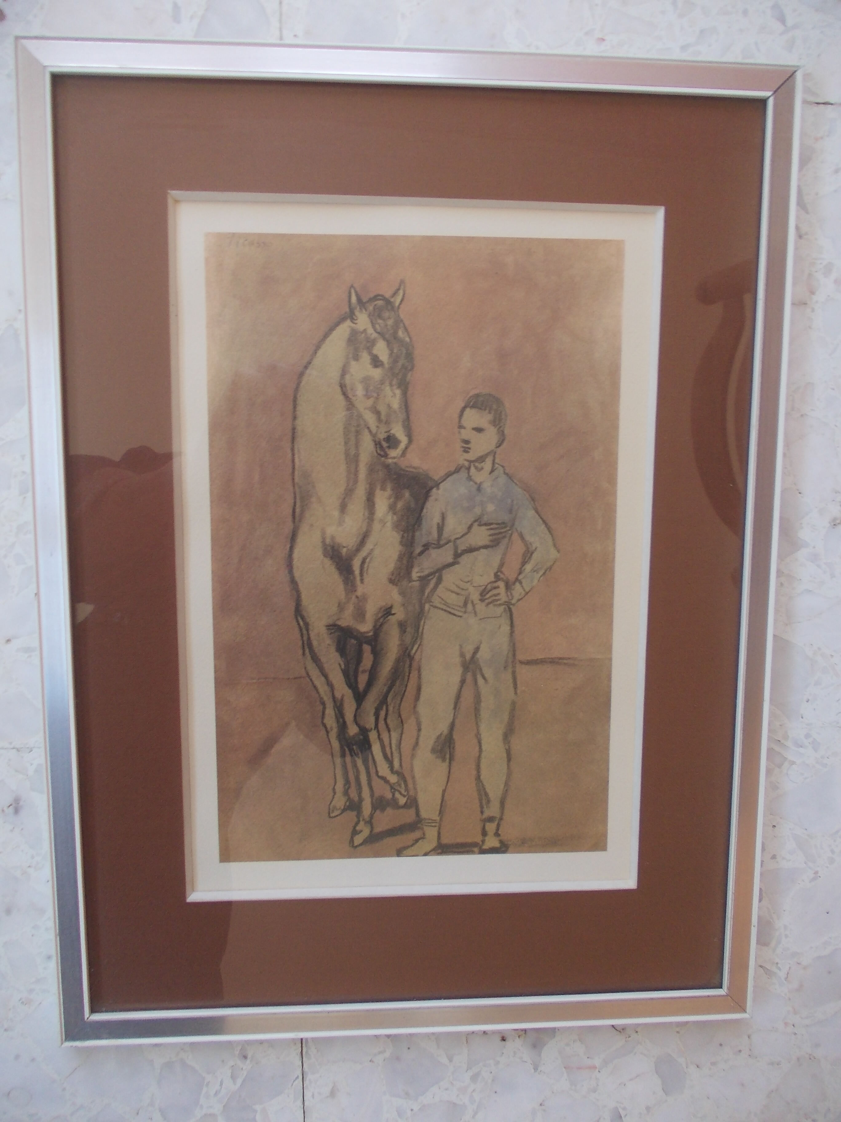 Lithograph after Picasso young man and horse, glass frame after gouache 1906 painter spain