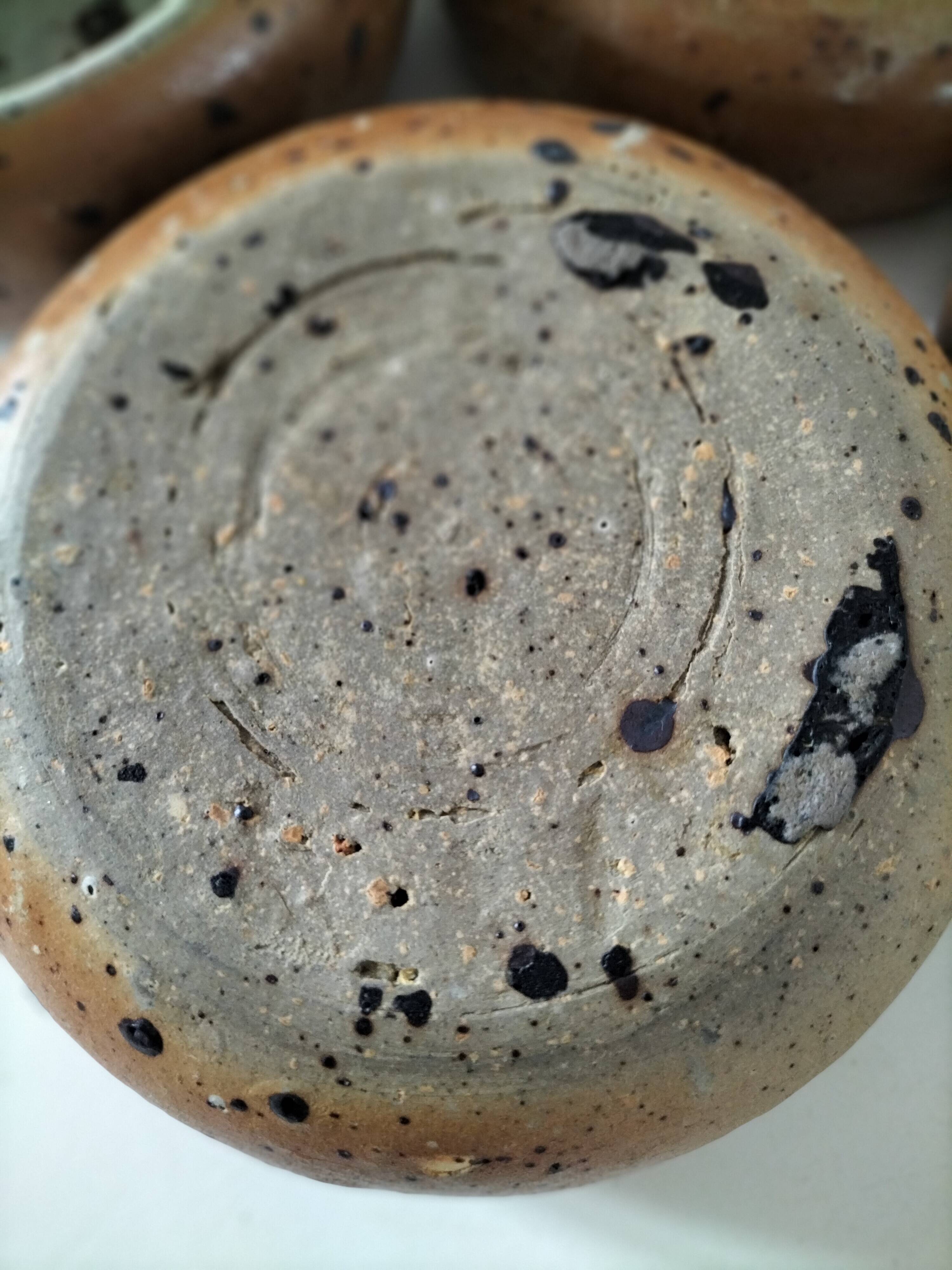 4 glazed pyrite stoneware bowls from the 70s