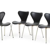 4x Arne Jacobsen black leather chairs Fritz Hansen