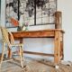 Table d'atelier bureau de métier en bois 1 tiroir plateau blanc