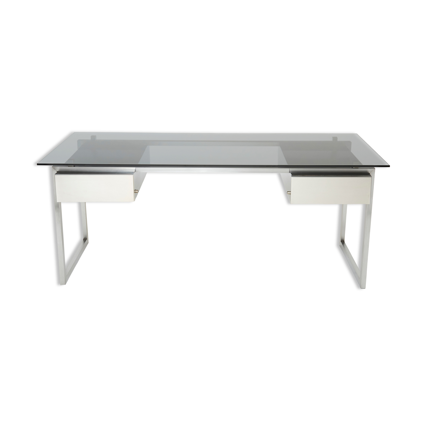 Desk stainless steel brushed gray smoked glass by Patrice Maffei for Kappa 1970
