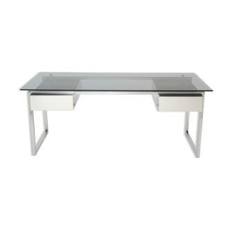 Desk stainless steel brushed gray smoked glass by Patrice Maffei for Kappa 1970