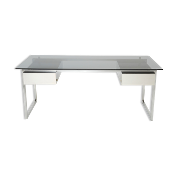 Desk stainless steel brushed gray smoked glass by Patrice Maffei for Kappa 1970