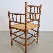 Mid-Century Arts and Craft Oak Bobbin Chair with Rush Seat, 1930s