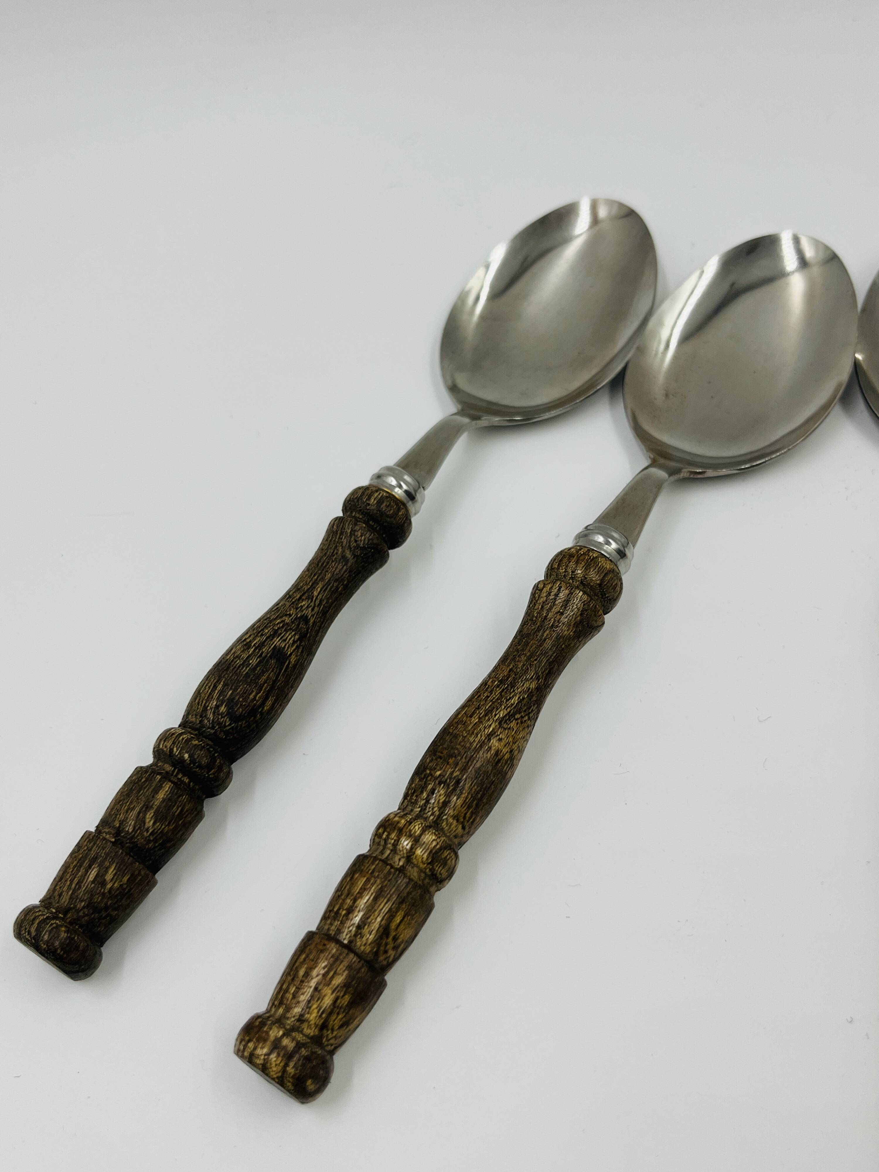 Vintage cutlery set 22 pieces wooden style handles