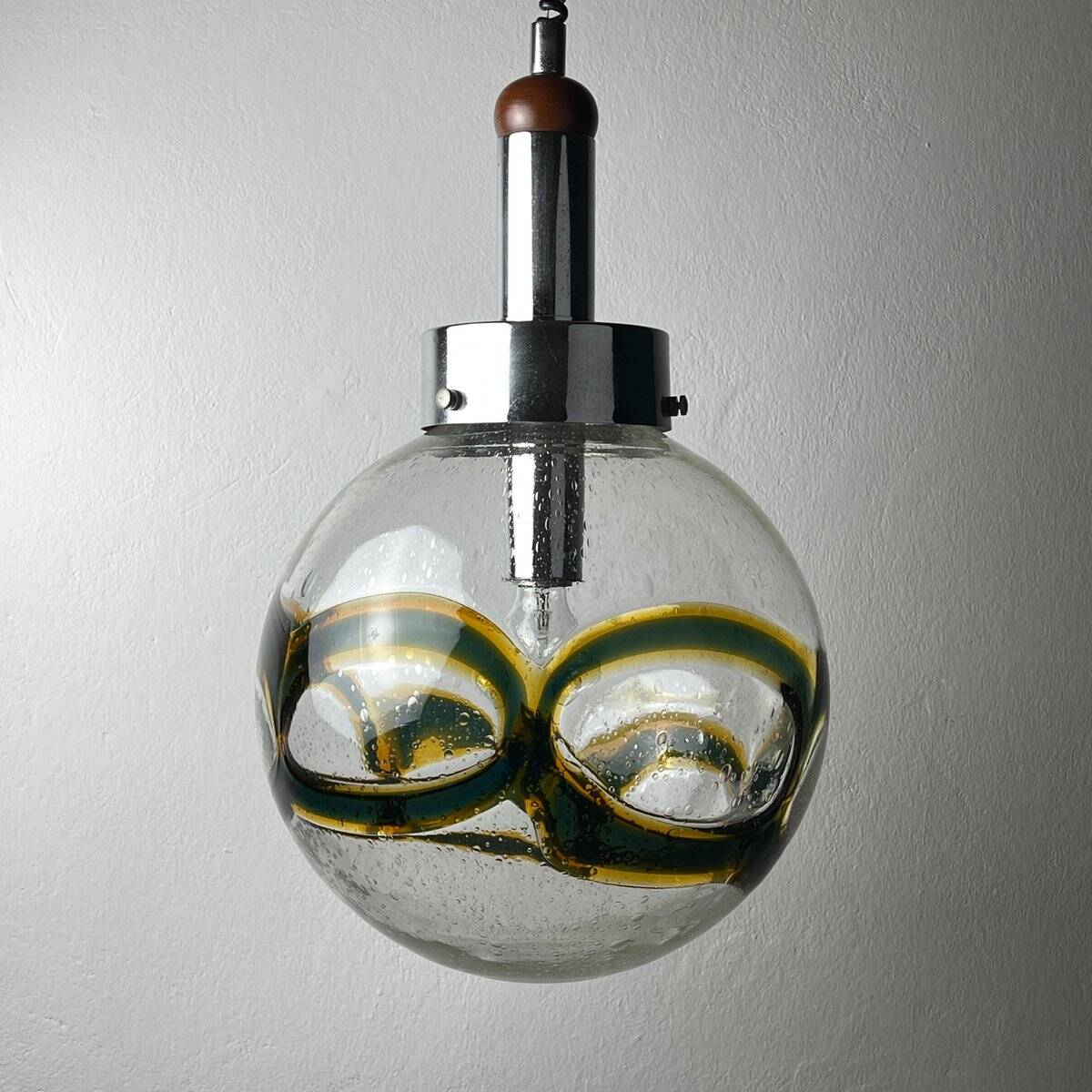 Large vintage swirling Murano glass pendant light, 1970s