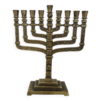 Bougeoir en laiton "menorah", 9 bougies, 1960