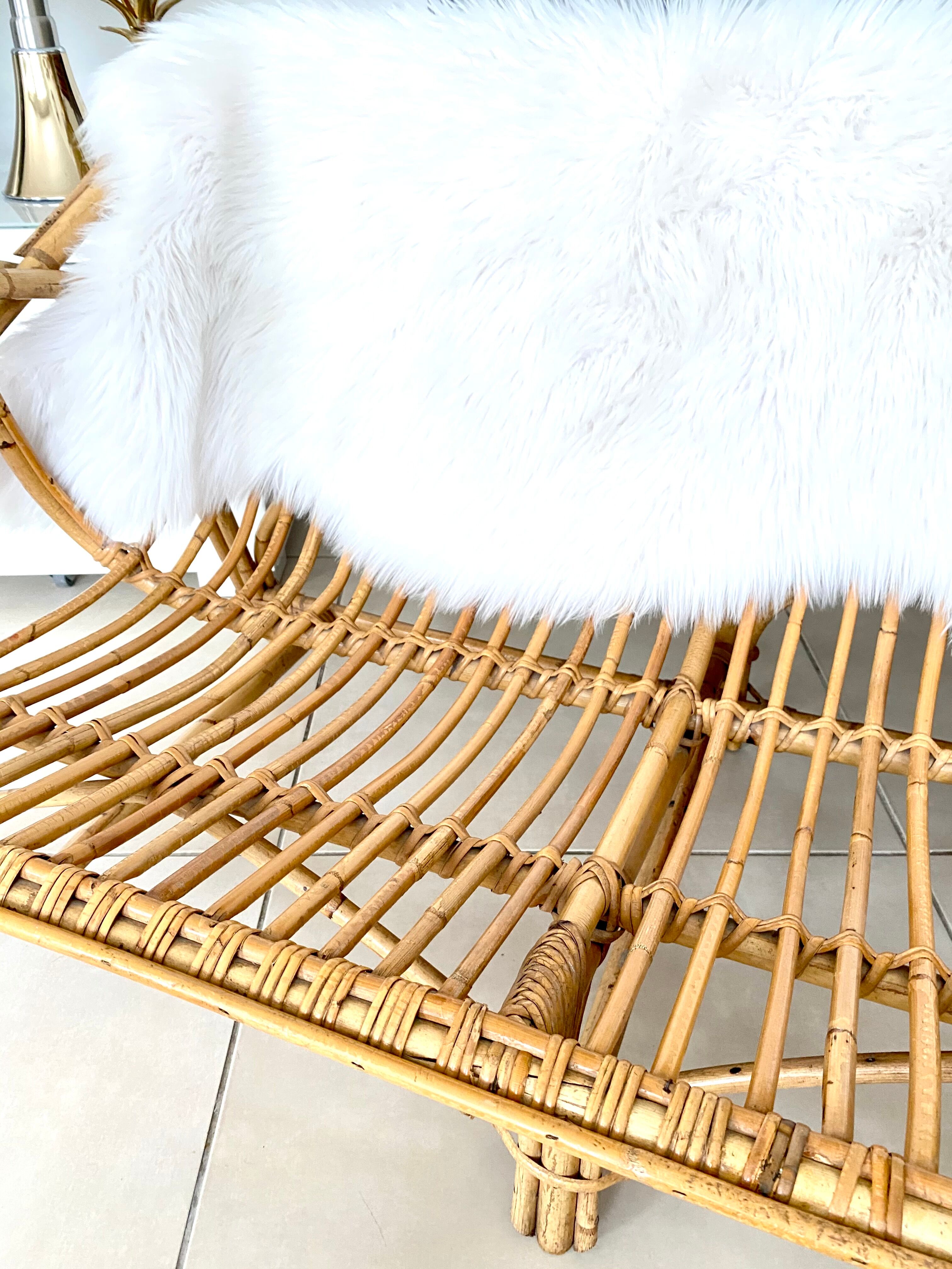 Vintage rattan bench sofa
