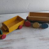 Ancien jouet en bois camion et remorque
