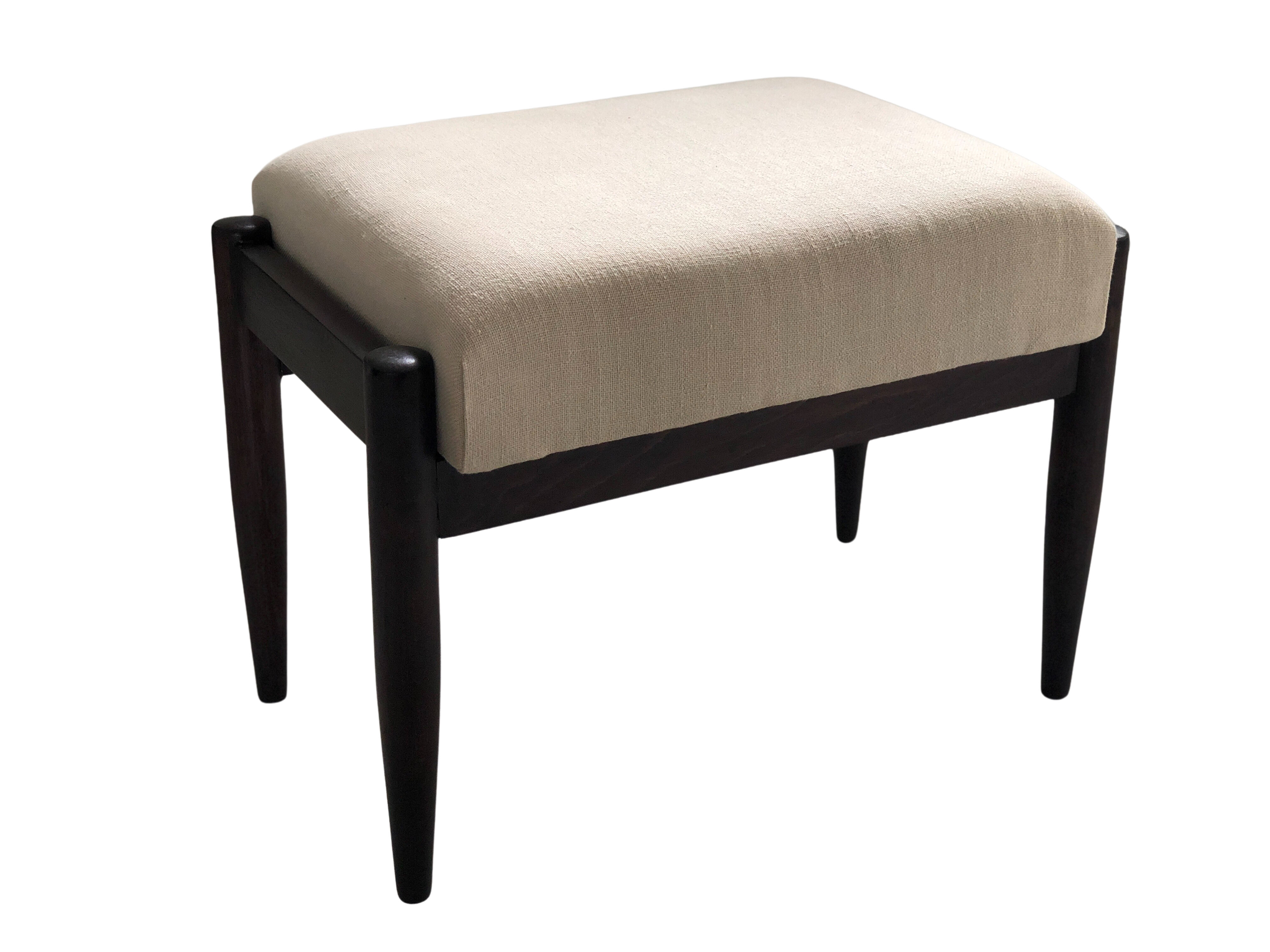 Mid-century beige linen armchair with a stool by Henryk lis, 1960s, set of 2