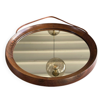 Miroir rond en wengé massif par Ow Hack Zwolle, Hollande, années 1960