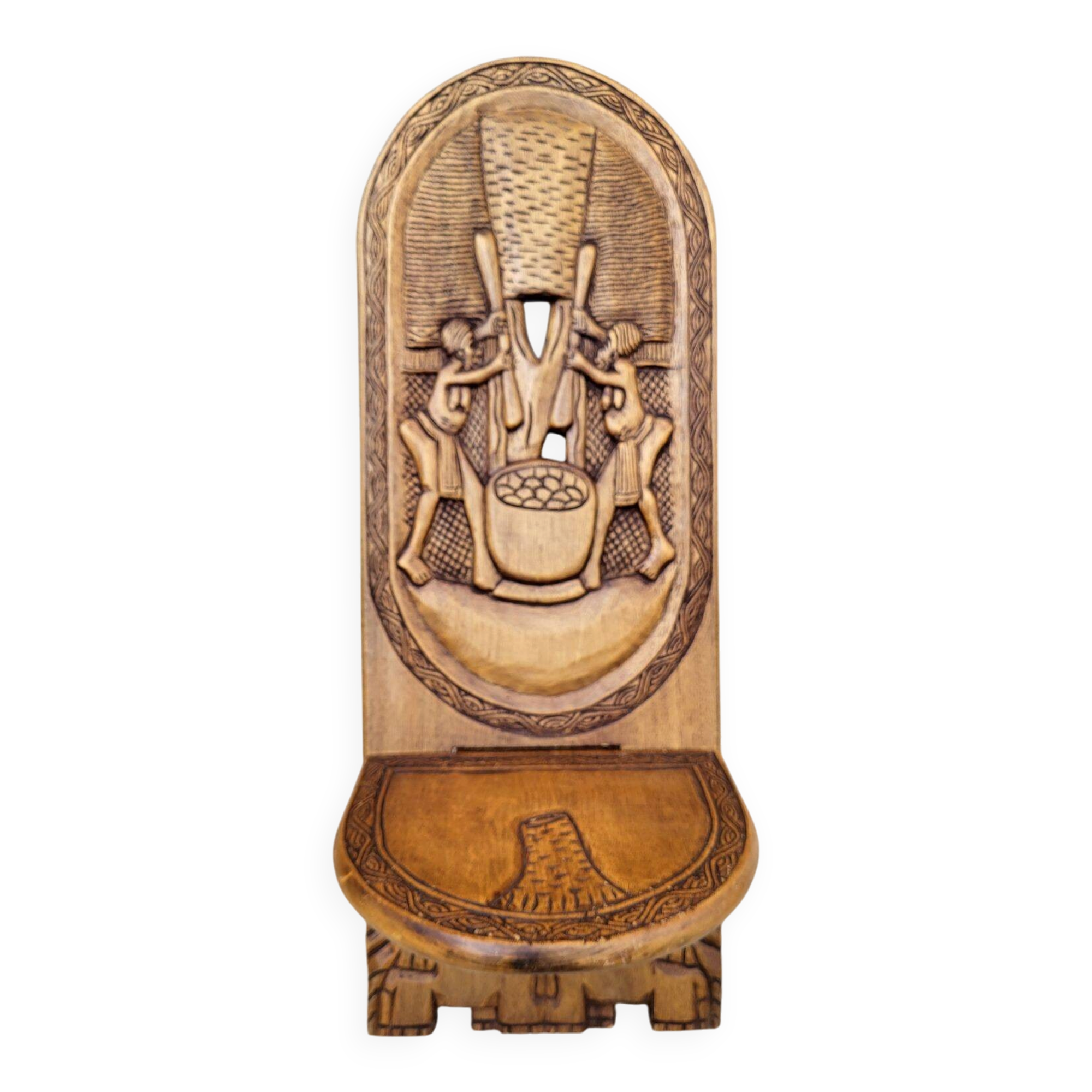 Chaise africaine bois sculpté escamotable