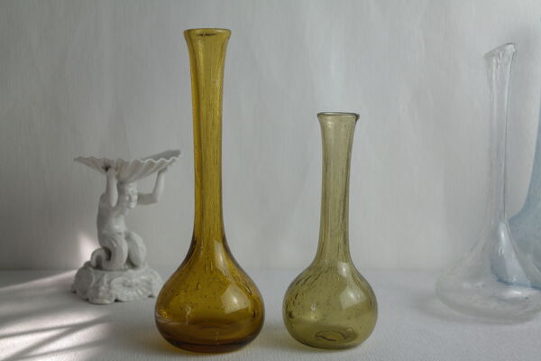 Paire de soliflores en verre soufflé bullé biot vintage