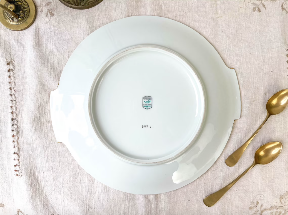 Golden white porcelain pie dish from Sologne Lamotte 6