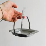 Antique butter or jam dish in silver-plated metal and chiseled glass