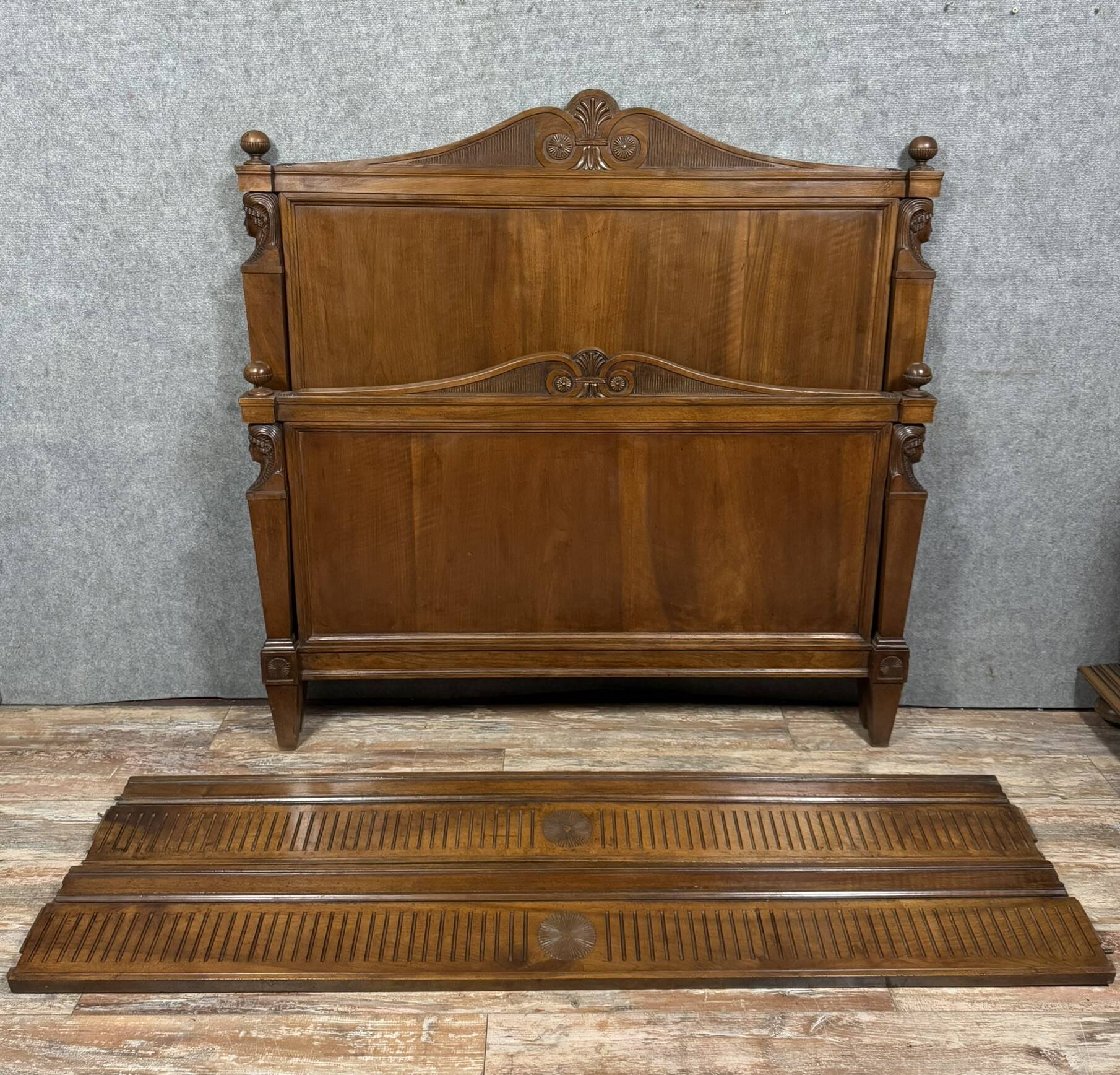 Bastel stamped bed from the Empire Consulate period in walnut circa 1800