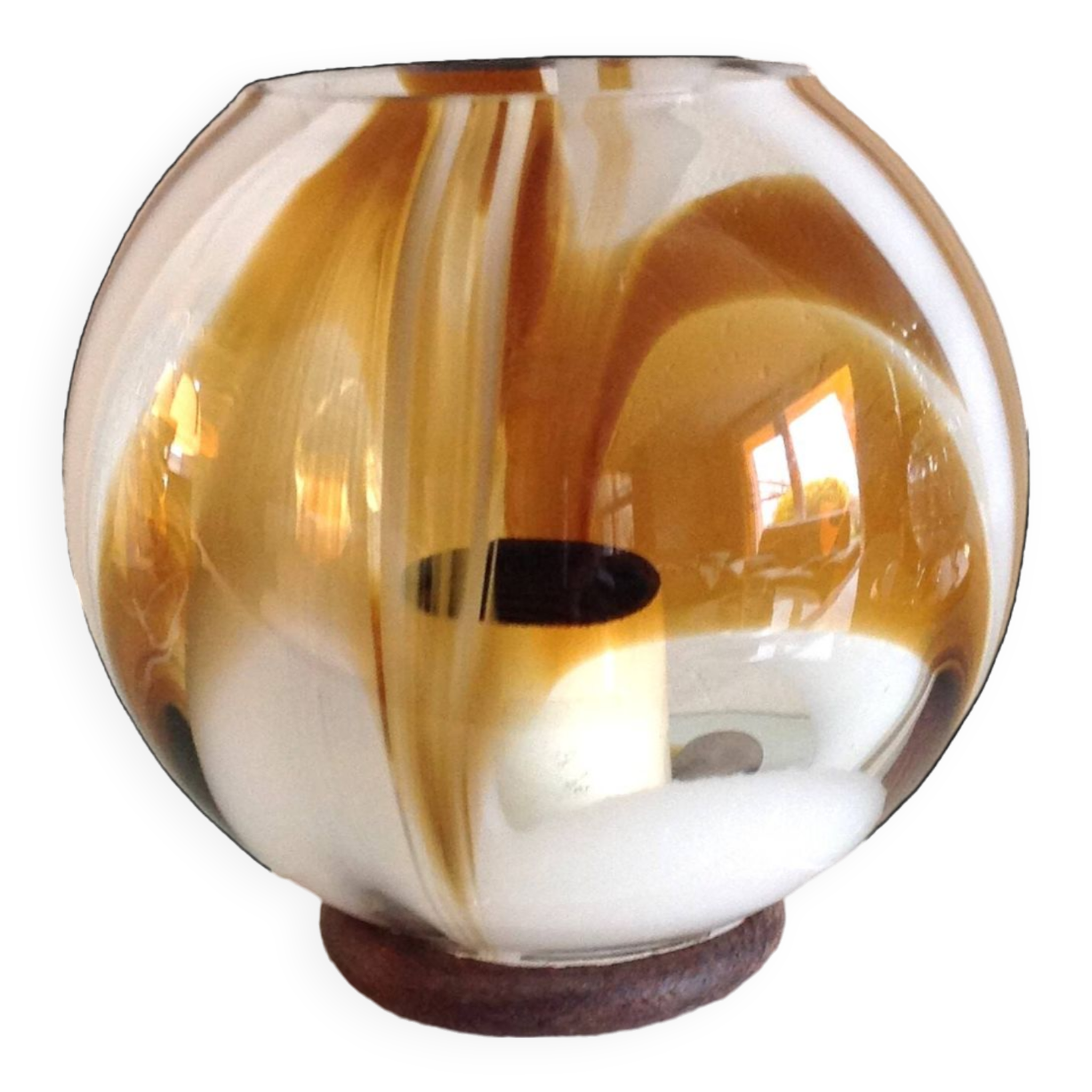 Lampe globe en verre polychrome sur socle marbre / vintage années 60-70