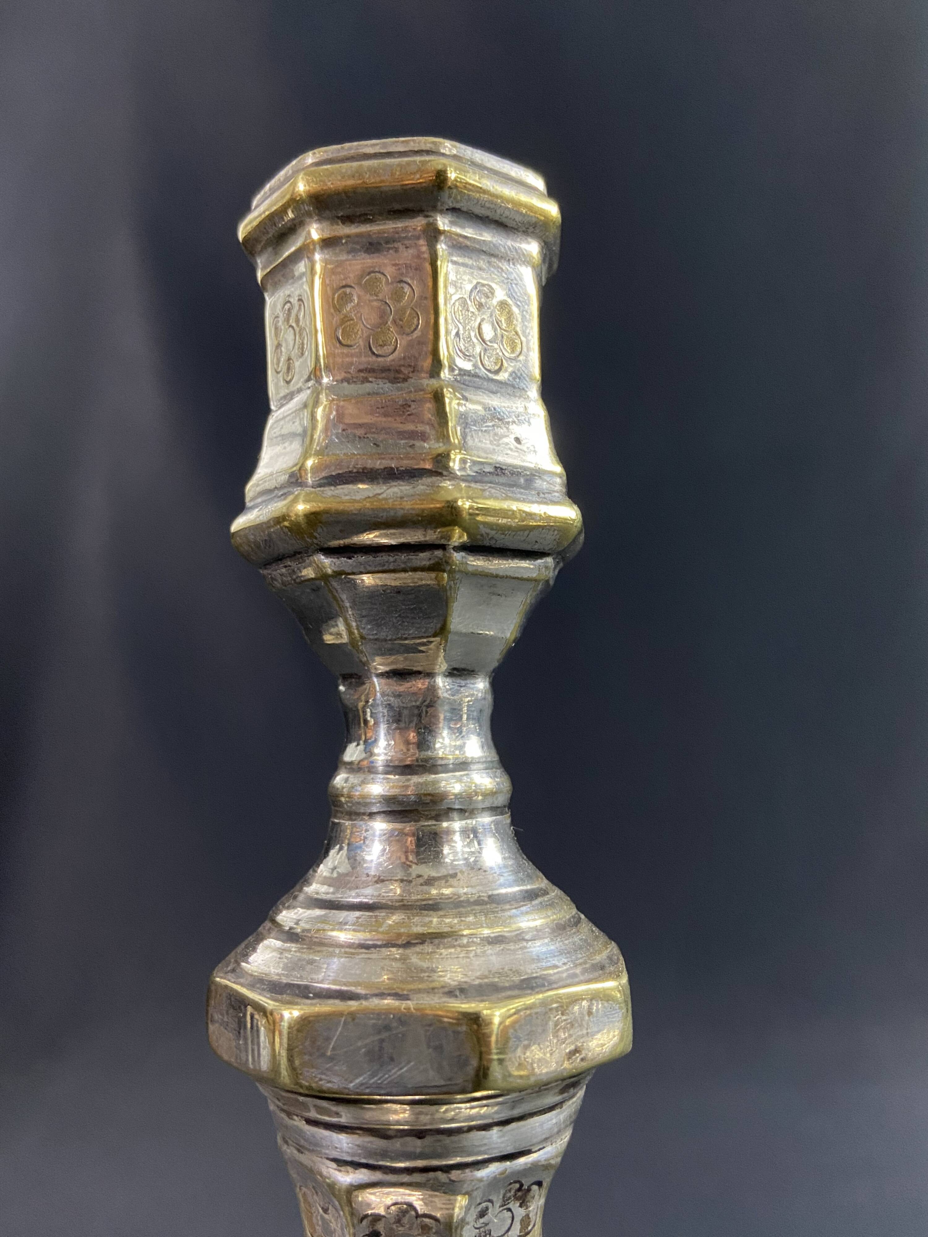 18th century Regency candlestick in silvered bronze with chiseled floral decoration
