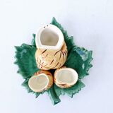 Servant Salt Pepper Mustard Ceramic DLG Vallauris Barbotine Escargot Leaf