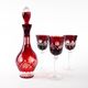 Crystal carafe with glasses in burgundy, European Art Deco style barware set