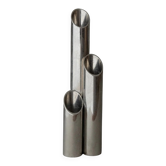 Support de bougies triple en acier inoxydable argenté, design brutaliste des années 1970 en Italie.