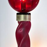 Pair of 62 cm murano torchere wall lights in red tinted glass and brass