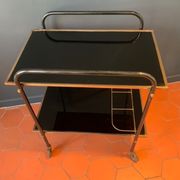 Bar service with wheels in black glass and gilded brass 50s