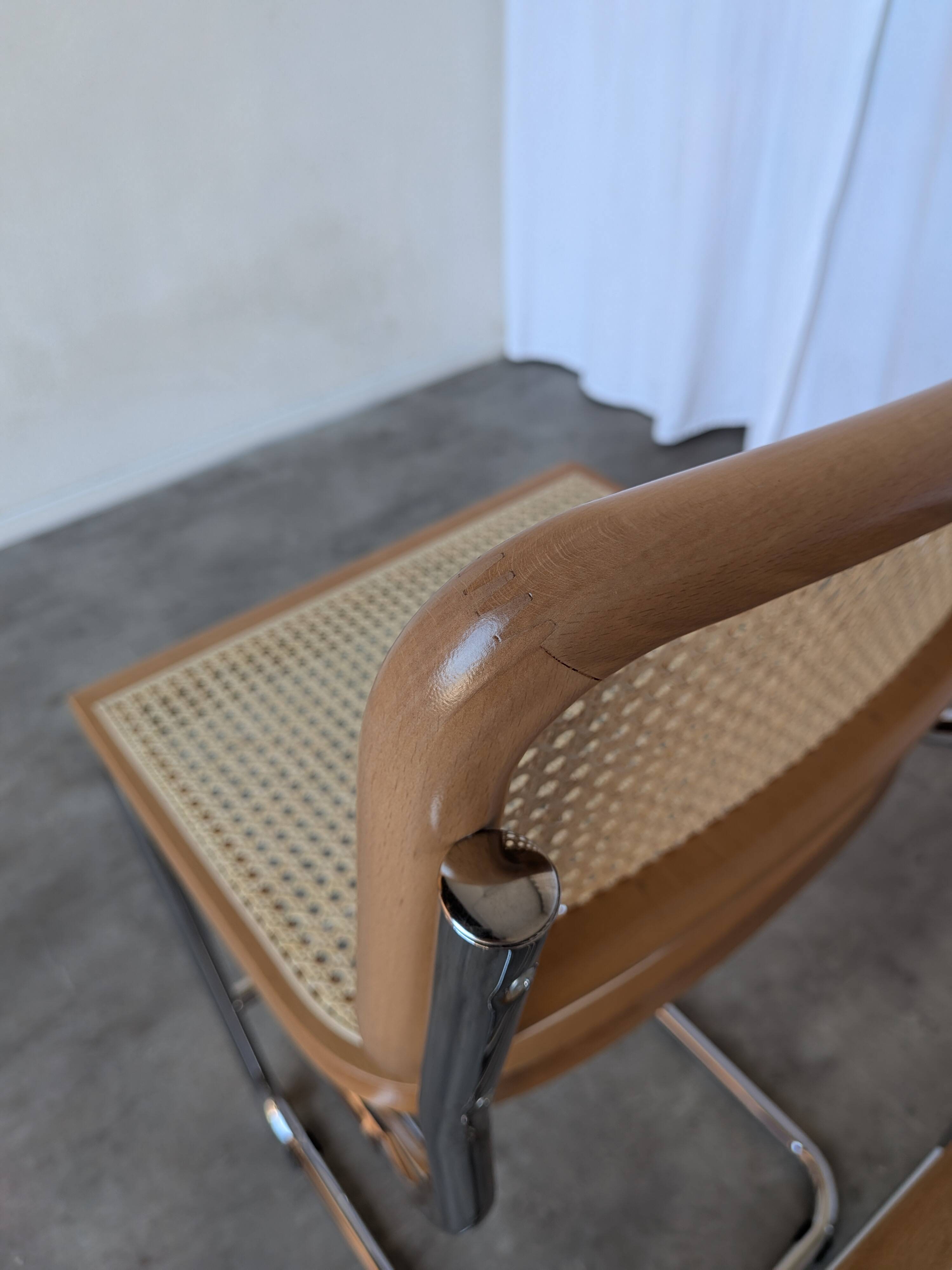 Ensemble de 2 chaises haute Bar Cesca / Design Marcel Breuer / Noyer clair, osier