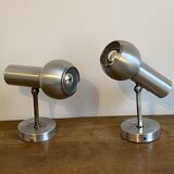 Pair of Eye Ball wall lights. 1970. Brushed stainless steel.