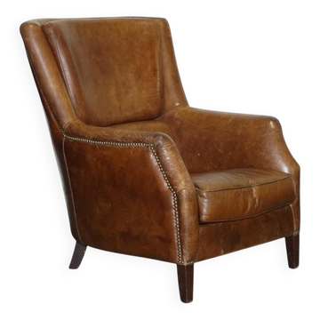Fauteuil de Lecture Vintage en Cuir Marron dans le style de Halo et Timothy Oulton