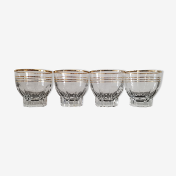 4 cups in transparent glass bordered gold